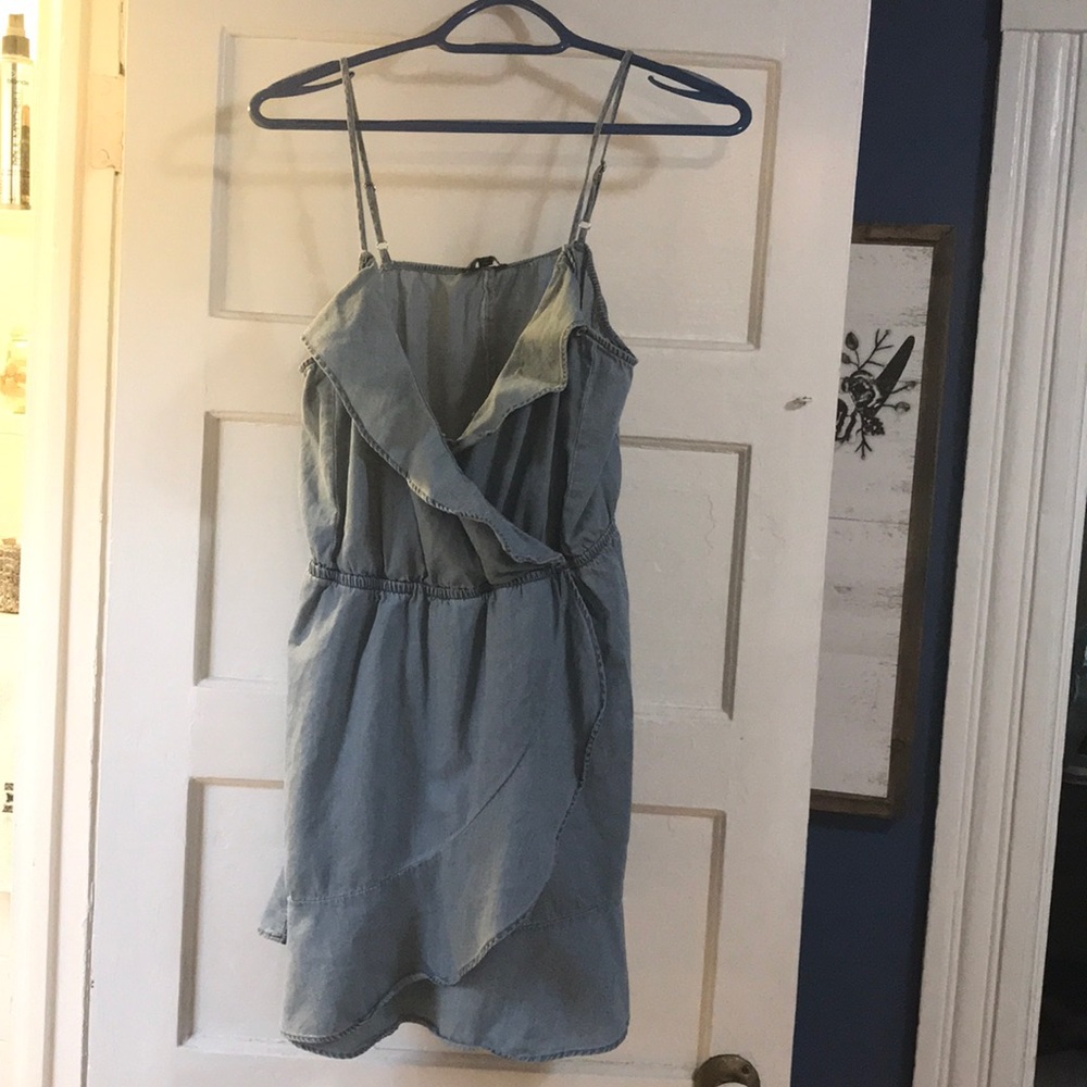 Express denim dress with eye hook in the front